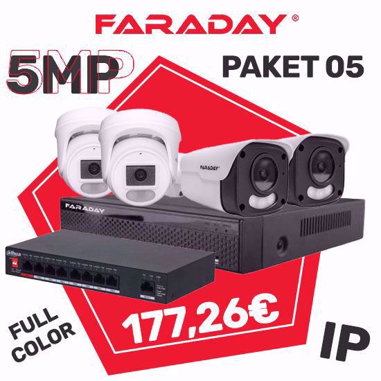 Paket 5 IP Faraday VN 2+2 kamere 5MP switch 8port NVR 9CH