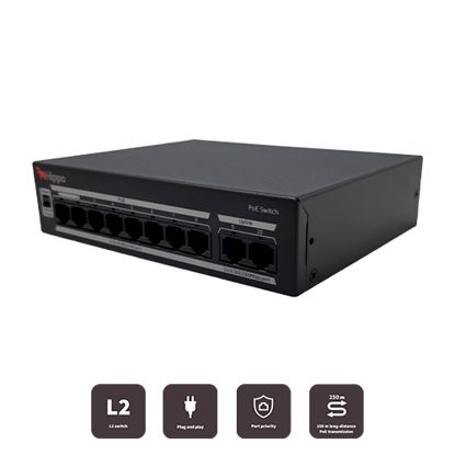 Hippo HP2020-8T2GT-LPOE-IN 8-portni neupravljivi megabitni PoE Switch 65W
